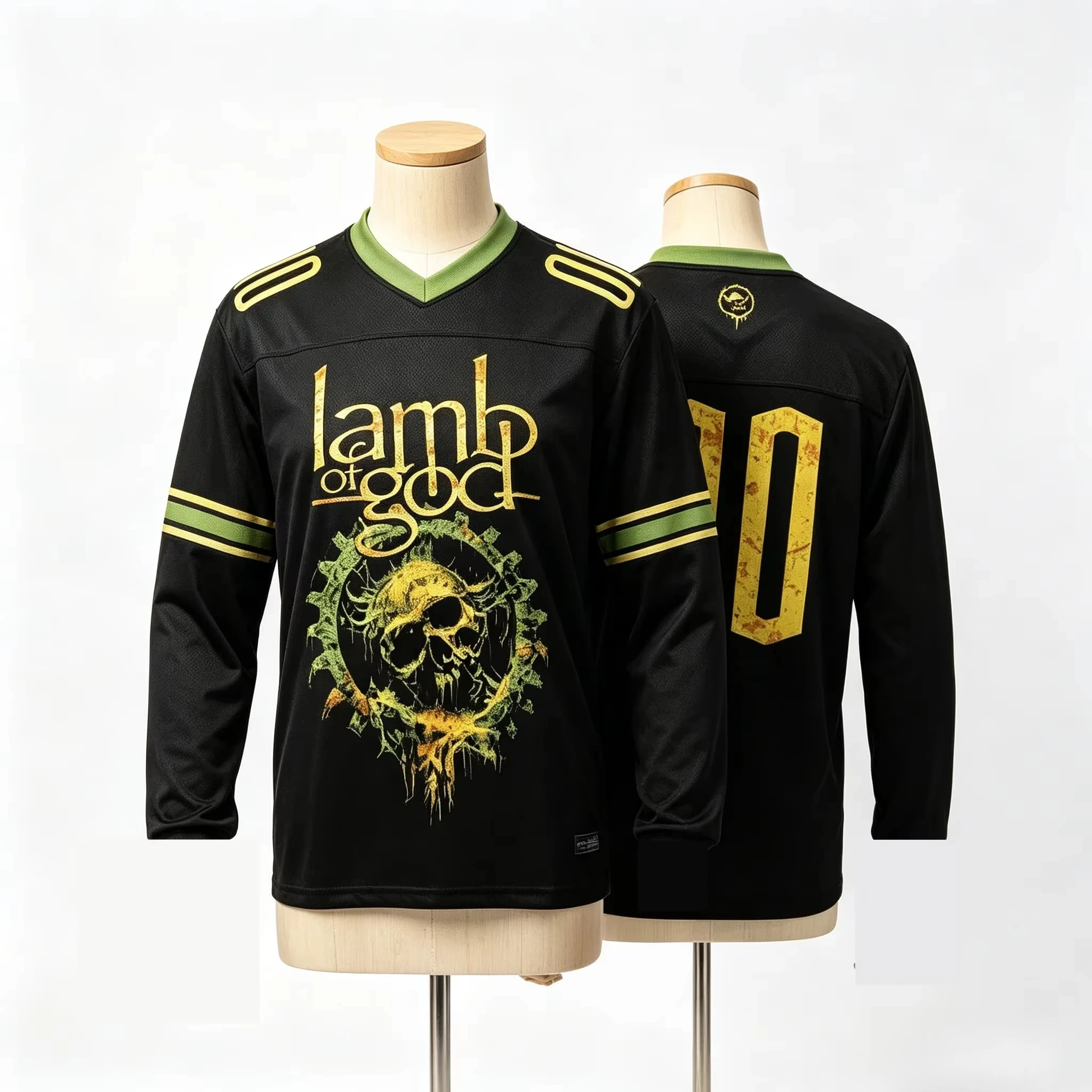 Lamb of God Band Long Sleeve Jersey, Skull Gear Print Rock Music Fan Top, Unisex Breathable Mesh Sports Shirt Streetwear
