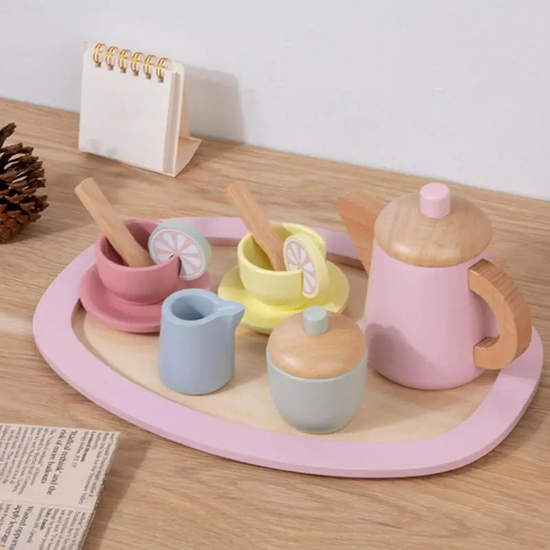 

Toddler Tea Set Tea Time Playset Teapot Cups Spoons Cake Kids Parties Set Pretend Play Food Portable Reusable Afternoon Time For
