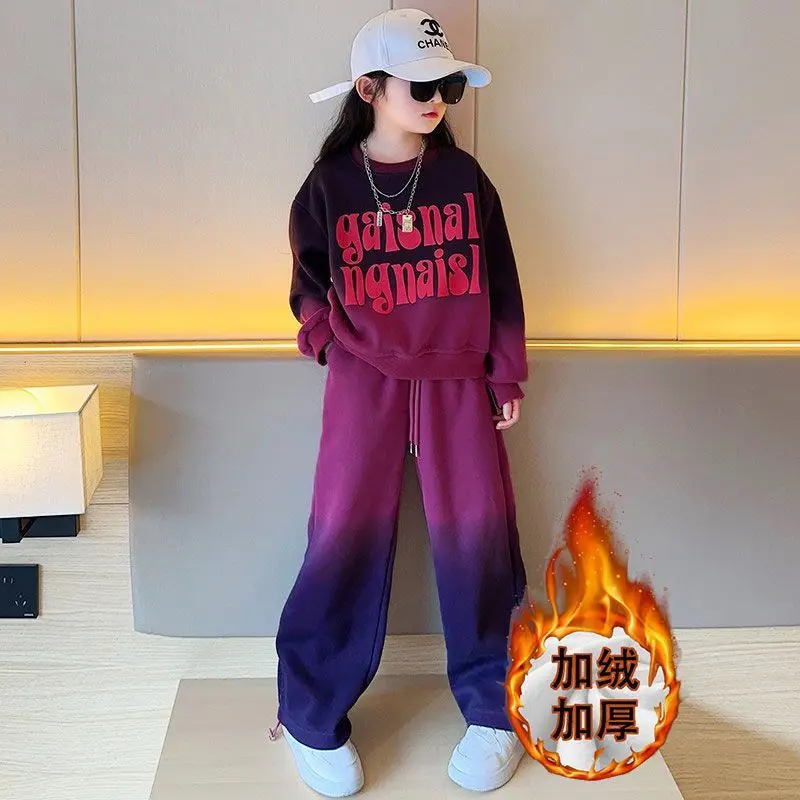 Teen Girls Contrast Tie Dye Alphabet Sweatshirt+Drawstring Sweatpant 2PCS Sets School Kids Tracksuit Children Jogging Outfits