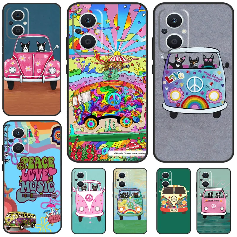 Hippy Peace Bus Cat For OPPO Reno 8T 4Z 5Z 4 5 6 7 8 Lite 10 Pro OPPO Find X2 Lite X3 Neo X6 X5 Pro Phone Case