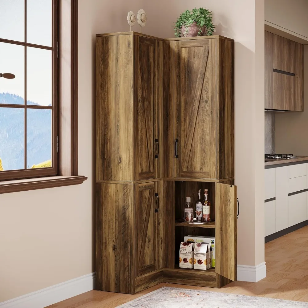 Estantería esquinera grande de madera en forma de L de 5 niveles de 71 pulgadas de alto con puertas para almacenamiento