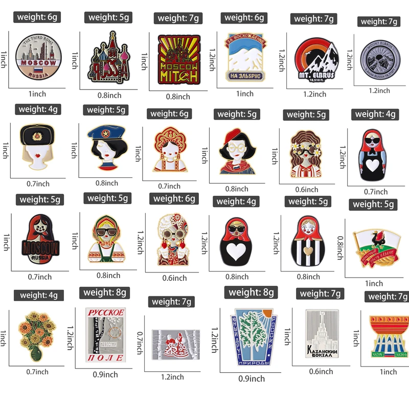 

Russian Ethnic Style Customs Traditions Badge Enamel Pin Russian Nesting Doll Kazan Moscow Space Dog Metal Brooches Jewelry Gift