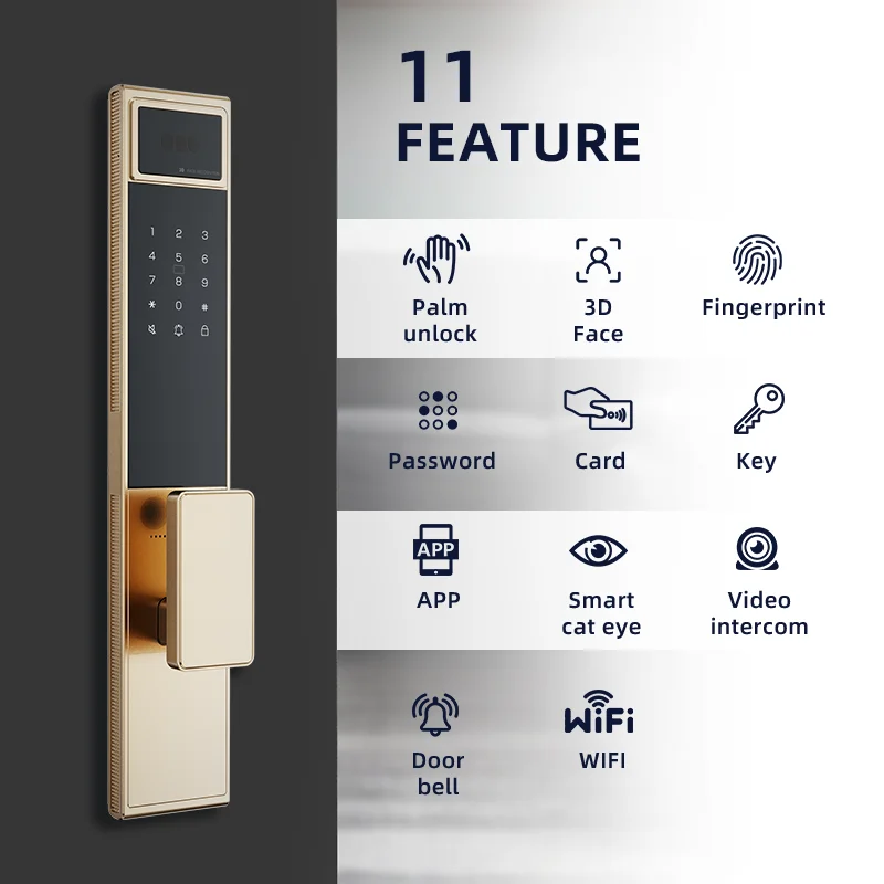 UIELOCK C04 Face Palm Vein 3D Face Recognition Smart Lock Camera Tuya Remote Unlocking for Steel/Glass Door Apartment Smart Home