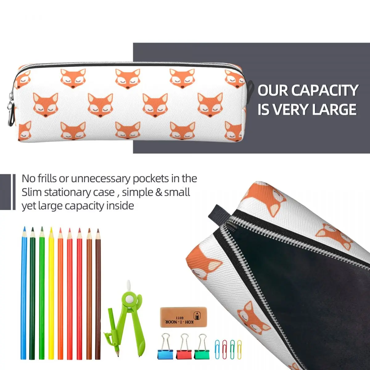 حافظات أقلام رصاص بنمط ثعلب سليبي، حقيبة صندوق أقلام على شكل حيوانات للطلاب، صندوق أقلام رصاص بسحاب للمكتب بسعة كبيرة