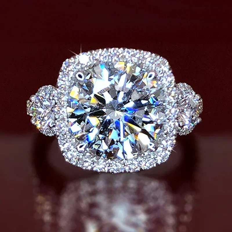New Wedding Flower Eternal Ring Elegant Personality Fashion Trend Jewelry Design Dazzling Geometric Square Zircon Accessories