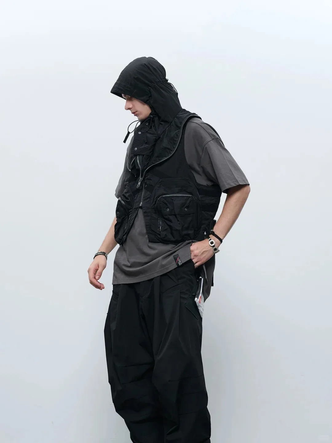 

INCONSTANT 25SS J45-BK cyberpunk darkwear tactical waistcoat fashion black vest techwear Deconstruction warcore