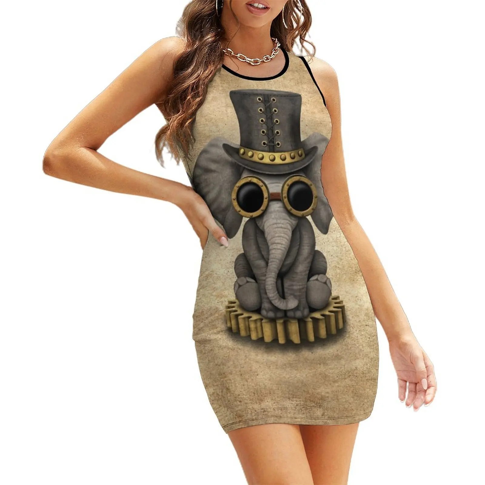

Steampunk Baby Elephant Sleeveless Sundress women clothes women's evening dresses Summer dresses for women