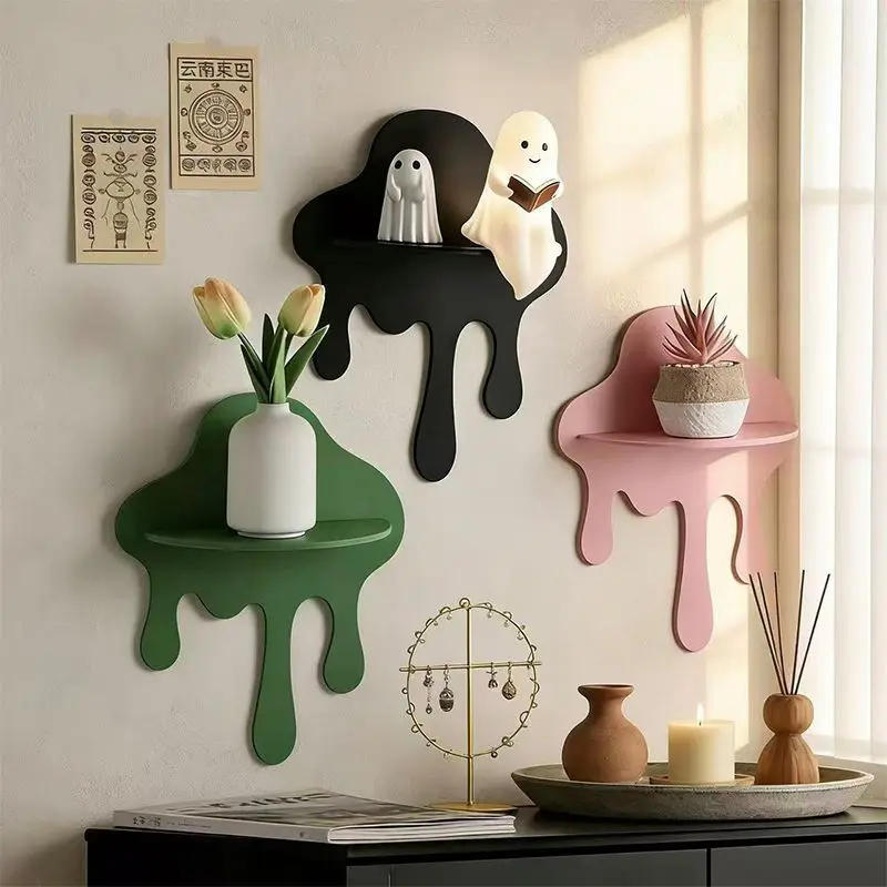 Creative Melting Cloud Shape Wall Shelf No‑Drill Wall Mounted Storage Rack Floating Display Shelf Home Halloween Decor Gift