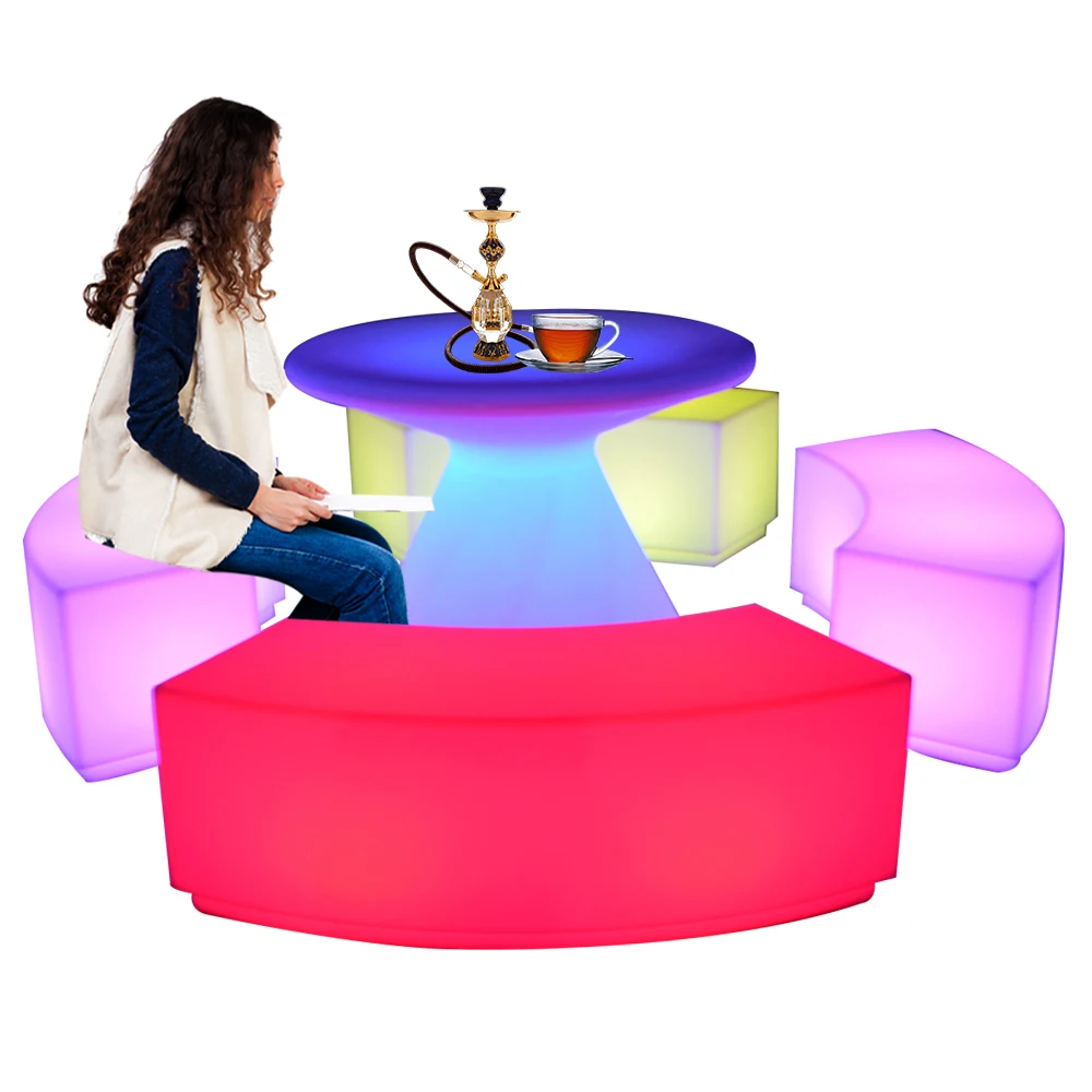 glowing outdoor garden patio event party nightclub hotel luminous plastic furniture table chair stool set with led RGB lighting