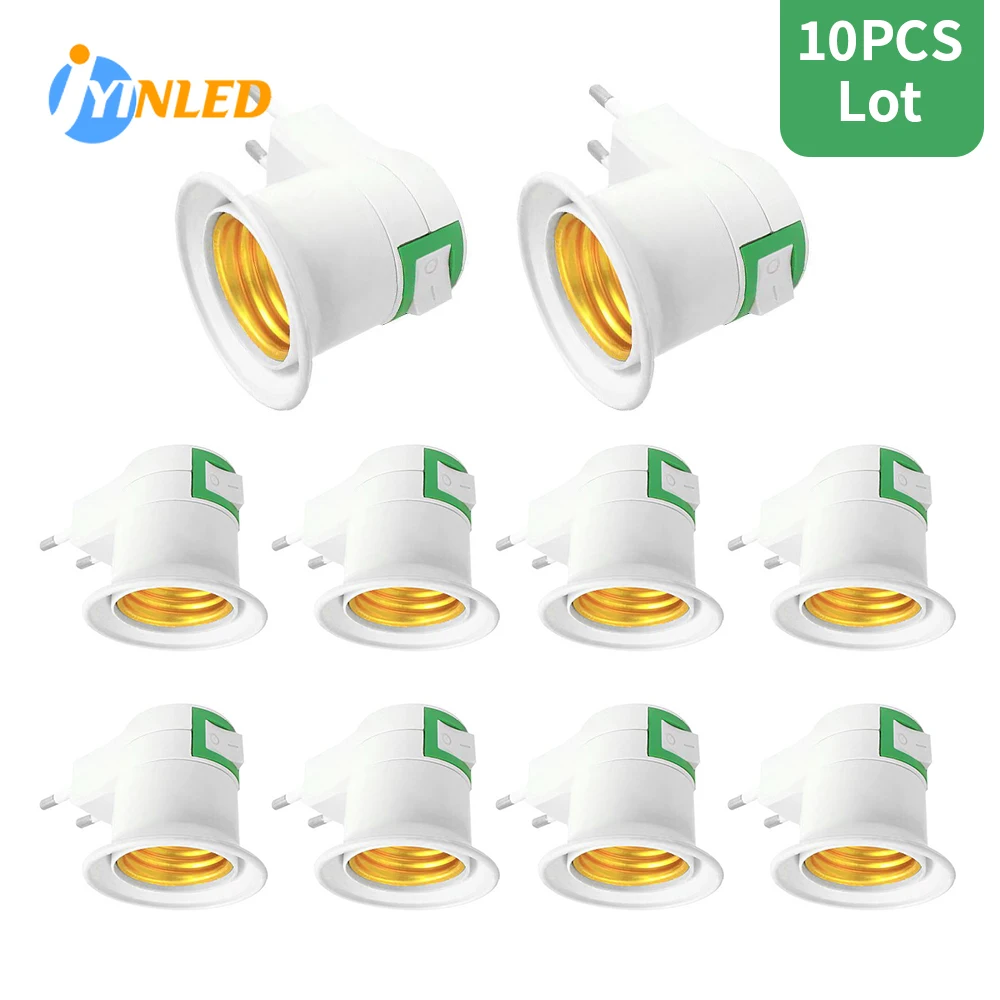 

10PC LED Socket Bedroom Hallway Light Adapter Flame Retardant E27 Bulb Holder with on/off Switch Apartment Home Supplies EU Plug