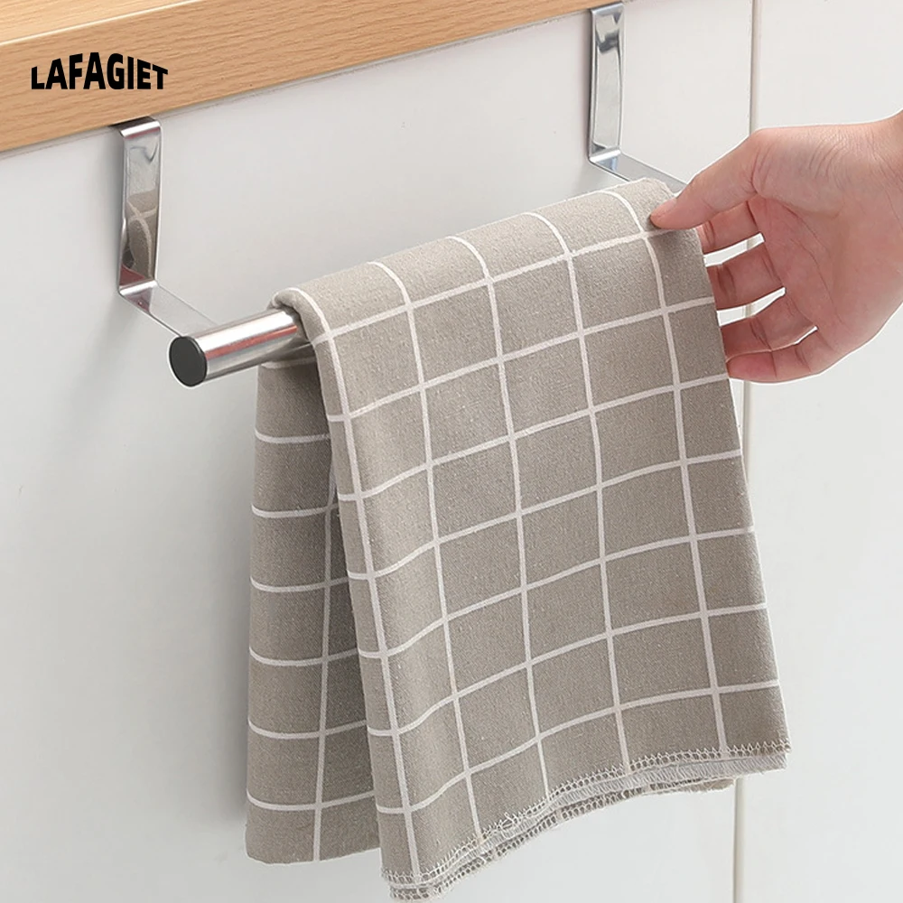 Stainless Steel Towel Rack Scalable Door Back Towel Bar Hanging Holder Bathroom Kitchen Cabinet Towel Rag Rack Storage Hanger