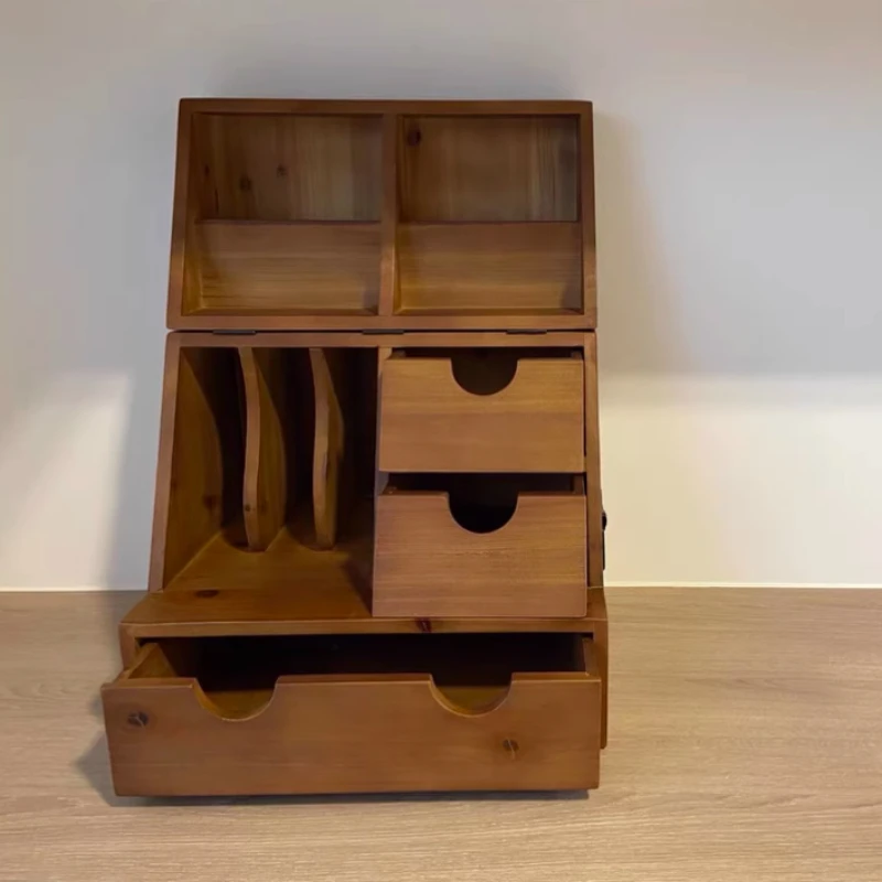 

Retro Display Cabinet, Solid Wood Multi-Layer Drawer Organizer, Desktop Storage Rack, Vintage Tabletop Display, Office Decor