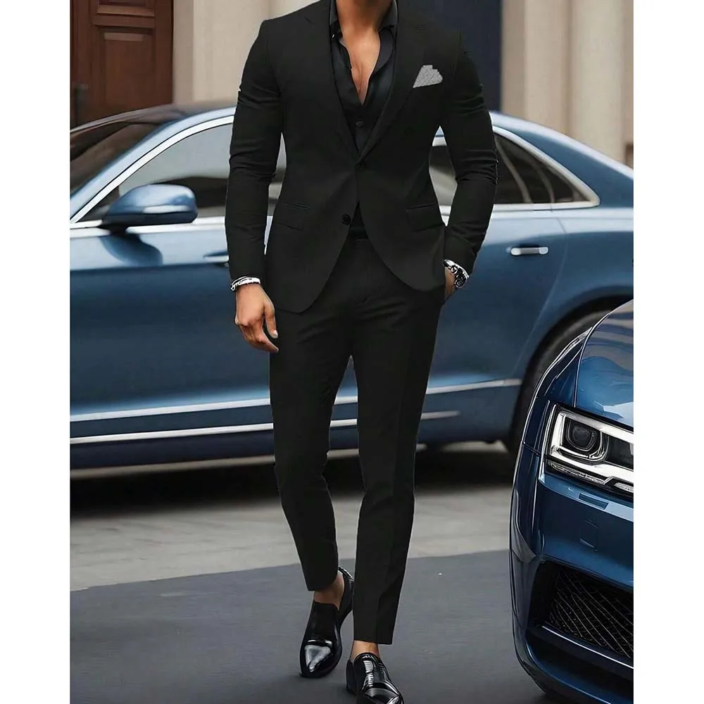 Luxury Black Men Suits Single Breasted Notch Lapel Slim Fit Blazer Terno Formal 2 Piece Jacket Pants Business Outfits Full Set