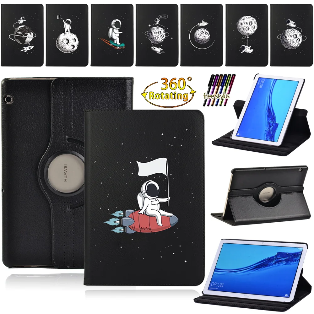 

Tablet Case for Huawei MediaPad T3 10 9.6"/T5 10 10.1" 360 Rotating Astronaut Pattern Flip Leather Stand Cover + Free Stylus