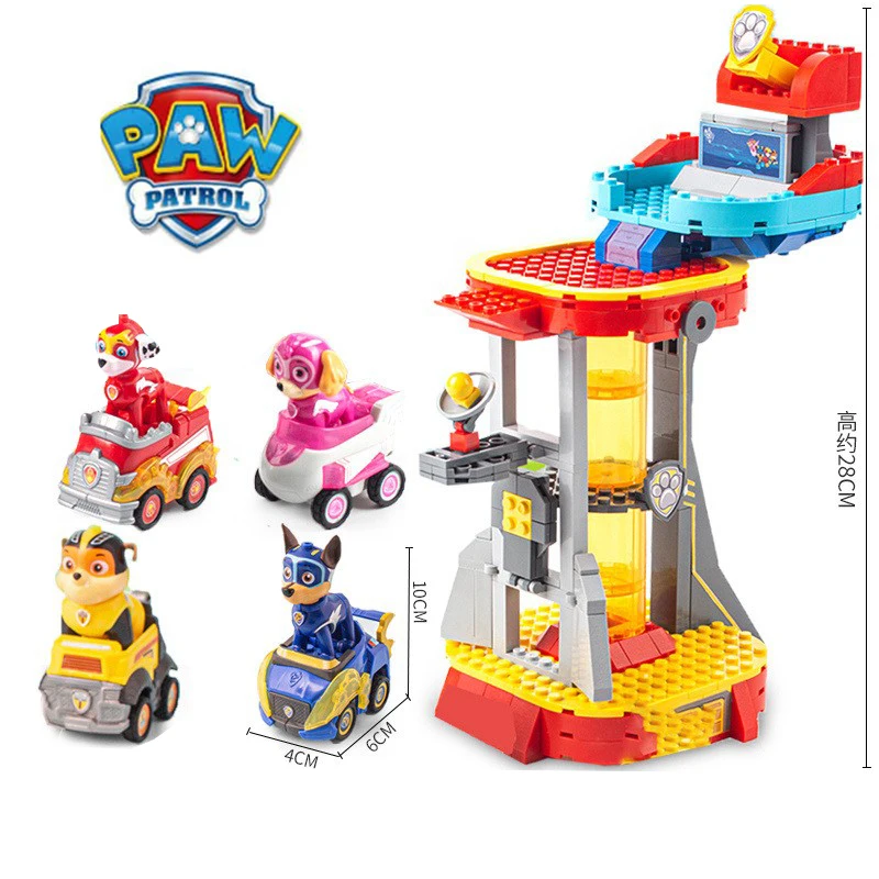 PAW Patrol Rescue Knights Castle Building Blocks Toy Set with 4 Pups Pullback Cars Kids Educational Assemble Toy Birthday Gift