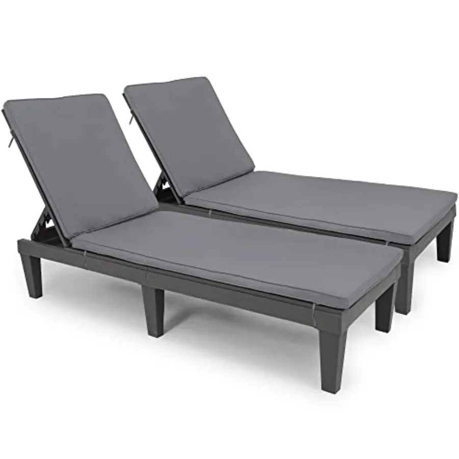 

Outdoor chaise lounge chairs with cushion and adjustable backrest black steel frame waterproof fabric lightweight design 265 lb