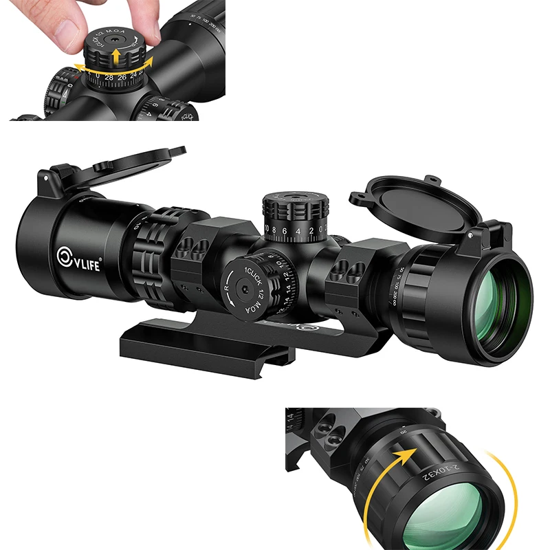 

CVLIFE 2-10x32 AO Rifle Scope Optics Riflescope Sights with 5 Levels Red Green Illuminated Reticle 30mm Offset Scopes Mount