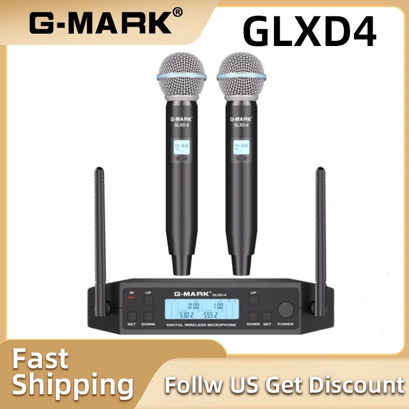 Беспроводной микрофон G-MARK GLXD4, профессиональная UHF 2-канальная ручная микрофонная система для сцены, речи, свадебного шоу, группы, домашней вечеринки