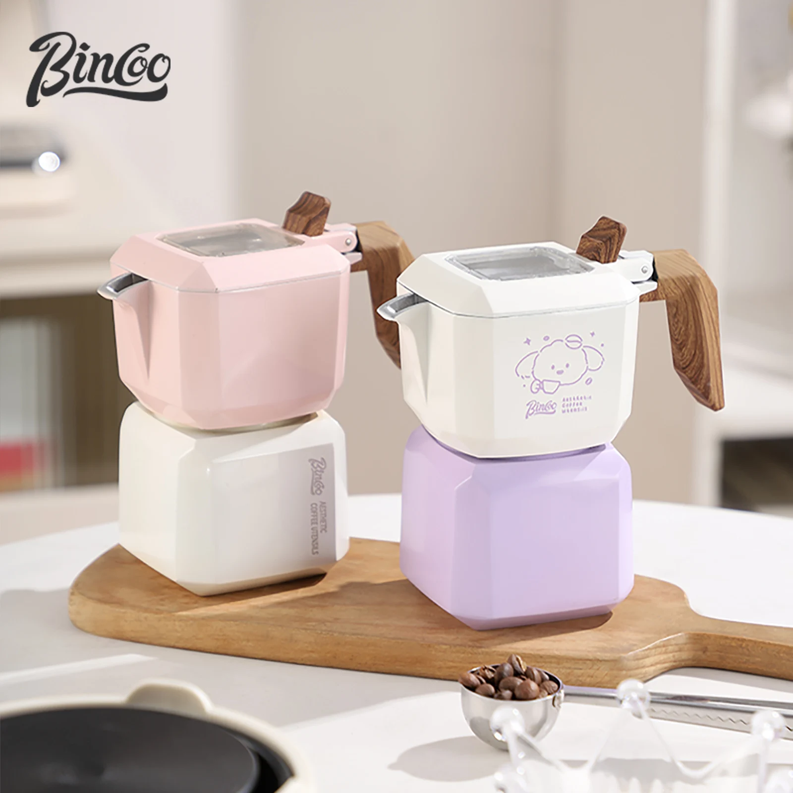 

Bincoo Cute Dog Moka Pot 2-Valve Design Small Italian Coffee Maker for Home Use Complete Starter Brewing