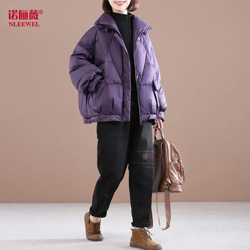 Thickened and Warm Down Cotton Coat for Women\'s 2024 Winter Wear New Loose Large Casual Cotton-Padded Coat Women Outwear Brown