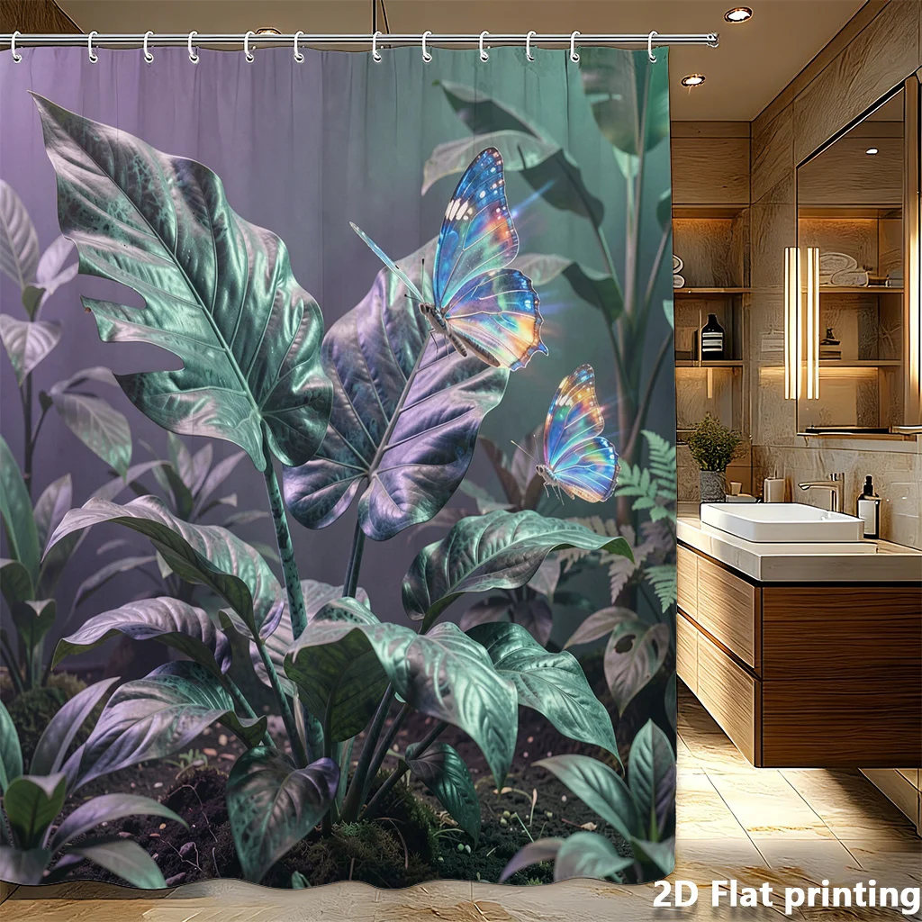 

Tropical Jungle Butterfly Shower Curtain 2D Digital Print Waterproof Polyester Bathroom Decor with Hooks
