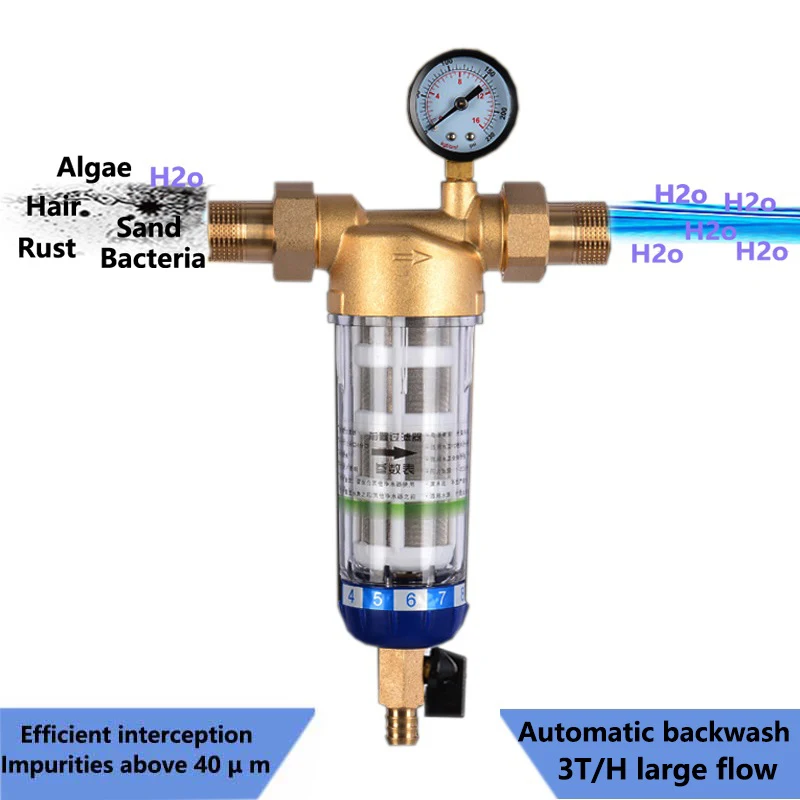 Water Filter Full-Automatic Timing Automatic Rotary Scrubbing Backwashing 3 T/h Large Flow Pre-Filter Central Water Purifier