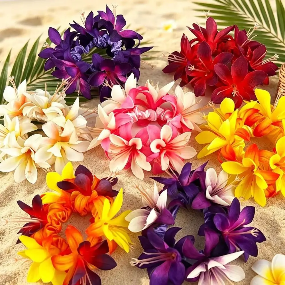 Tropical Artificial Flower Hair Scrunchie Simulated Orchid Lightweight Women's Flower Hair Band Elastic Soft