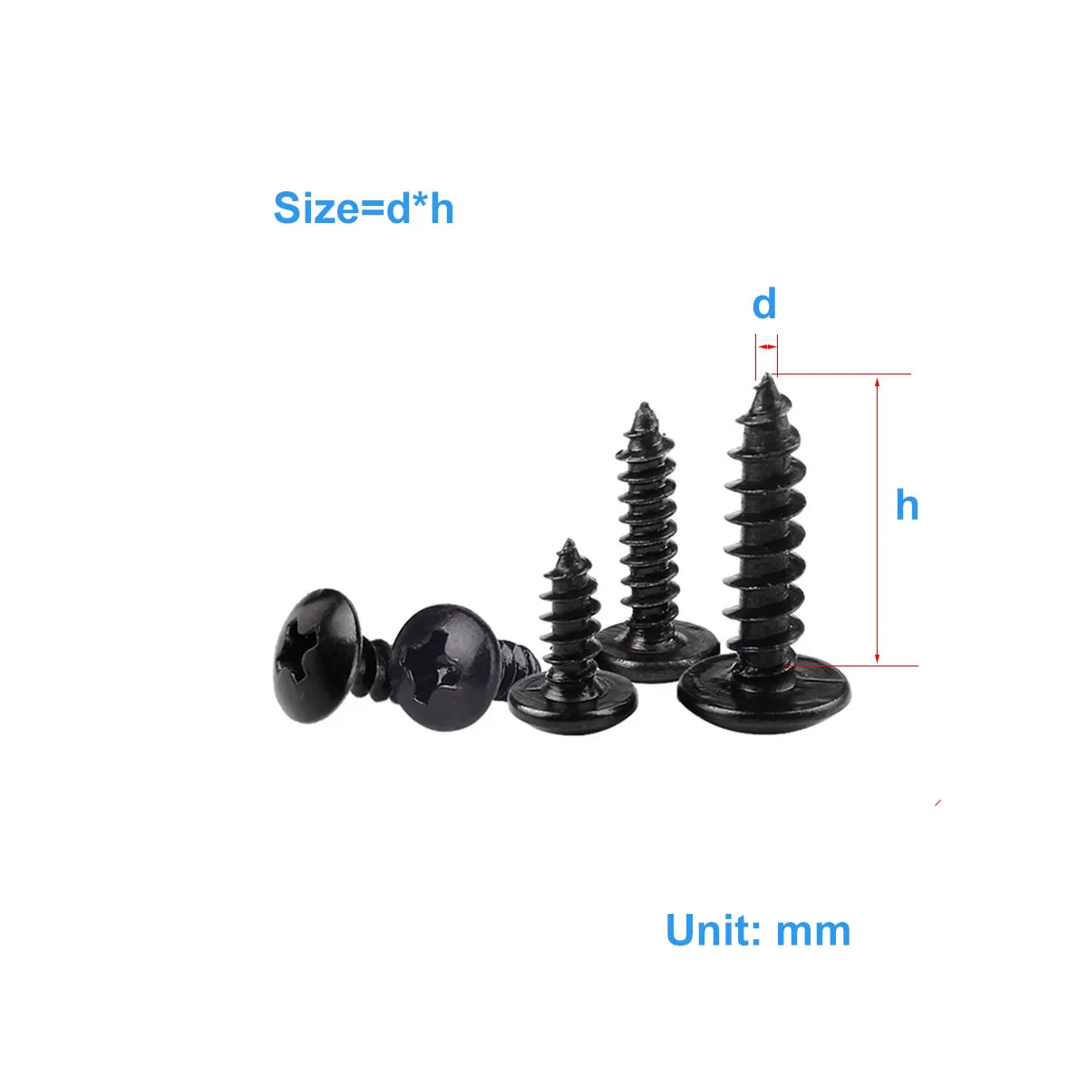 Iron Black Cross Large Flat Head/Mushroom Round Head Pointed Tail Wood Screw Umbrella Head Self Tapping Screw