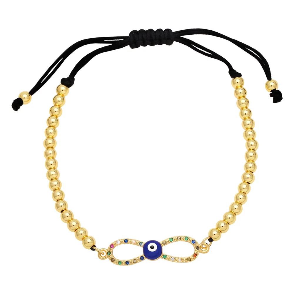 Cubic Zirconia Stones Endless Infinity Love Charm Bracelet Women 4mm Gold-plated Copper Beads Enamel Evil Eye Jewelry Present