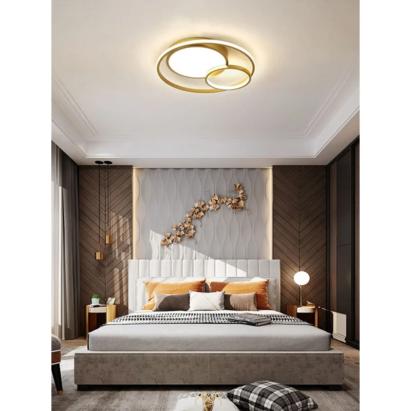 Minimalist Bedroom Lights, Eye - Protecting Small Living Room Creative and Luxurious Room Study Golden Round LED Ceiling Lamps