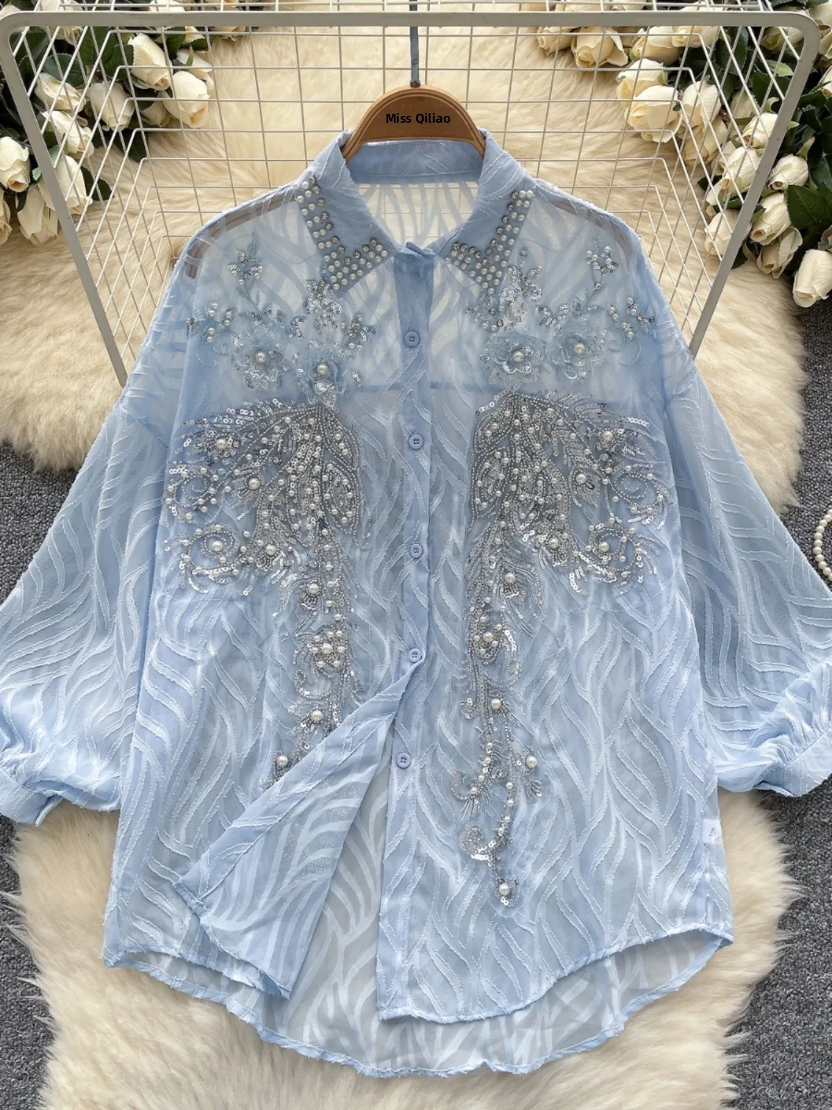 

Ele Long Sve Loose Fit Ladies irt Thin Lantern Sve iny Sequin Casual Top Korean Sle Commute Faion