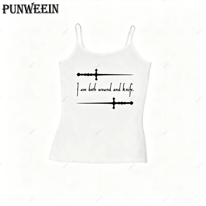 Women Gothic Sword Quote Print Cami Tank Top Sleeveless Slim Y2K Dark Aesthetic Summer Ladies Camisole Vest