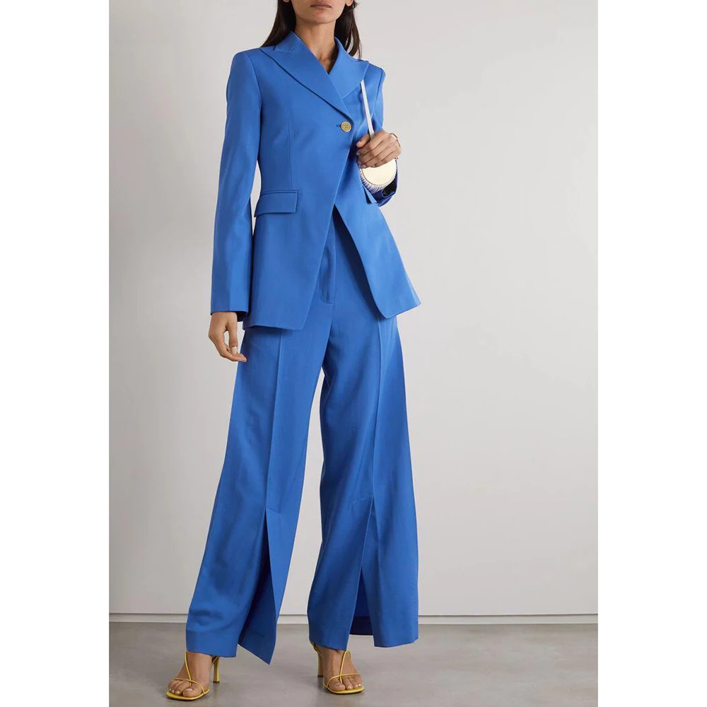 Fashion Blue Women Pants Set High-end Single Button Female Two Pieces(Blazer+Trousers)ropa de mujer ofertas