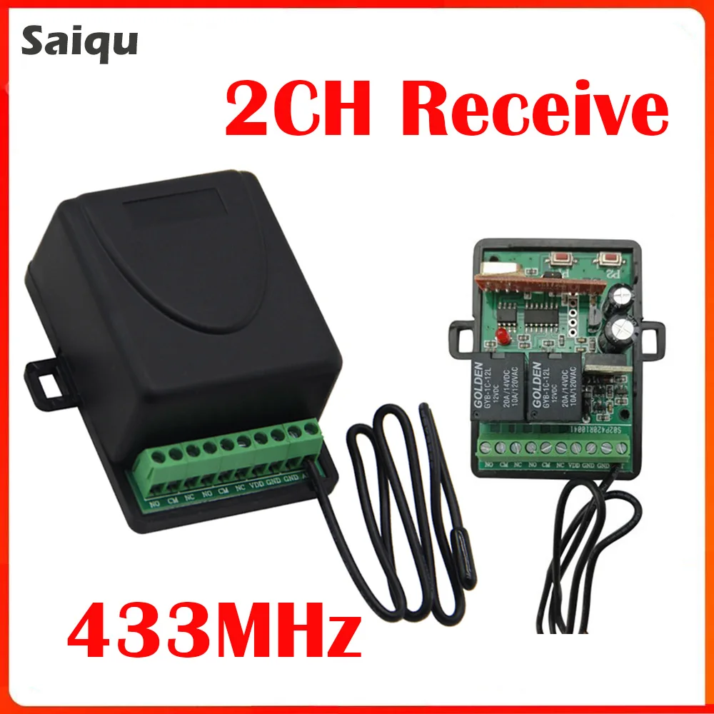 

Universal 2 Channel Gate Garage Door Remote Control Receiver 433MHZ 12-24V AC/DC