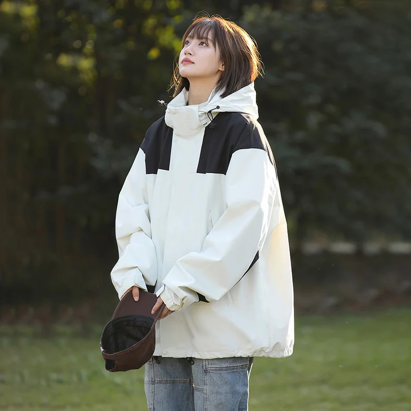 

Новинка 2026, ветровка с цветными блоками, куртка для мужчин и женщин, ветрозащитное пальто с капюшоном, повседневные свободные куртки для походов, кемпинга, уличной одежды