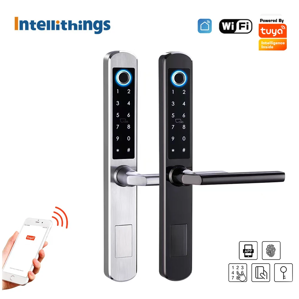 

Intellithings Tuya WiFi Smart Bridge-Cut Aluminum Alloy Door Lock Home Security Fingerprint Lock Password IC Card Key App Unlock