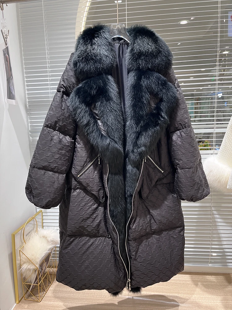 

Fashion New Winter 90% Goose Down Jacket Real Fox Fur Collar Long Thick Warm Women Coat Puffer Jacket Luxury Outwear Female Coat