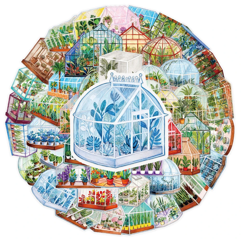 

10/30/50pcs Cute Cartoon Greenhouse Flowers Stickers Creative Graffiti Decals DIY Skateboard Phone Helmet Decoration Sticker Toy