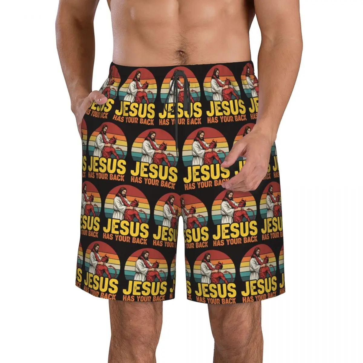 Jesus Has Your Back Jiu Jitsu Christian Trunks Beach Board Shorts Casual Quick Dry Swim Summer Men Pants