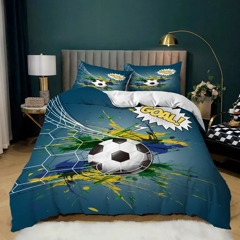 Football Duvet Cover Set Soccer Goal Soft Bedding Set Polyester Sports Competitive Theme 2/3Pcs Full Queen King Size Quilt Cover