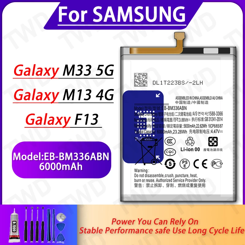 

EB-BM336ABN Large capacity 6000mAh Battery For Samsung Galaxy M33 5G/M13 4G Batteries New High Quanlity+Free Tools
