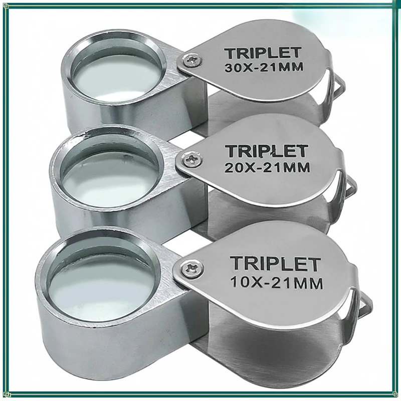 10-30X Pocket Loupe Magnifier Jewelry Magnifying Glass Foldable Diamond Lupa Triplet Jewelers Eye Glass Tool Reading Magnifier