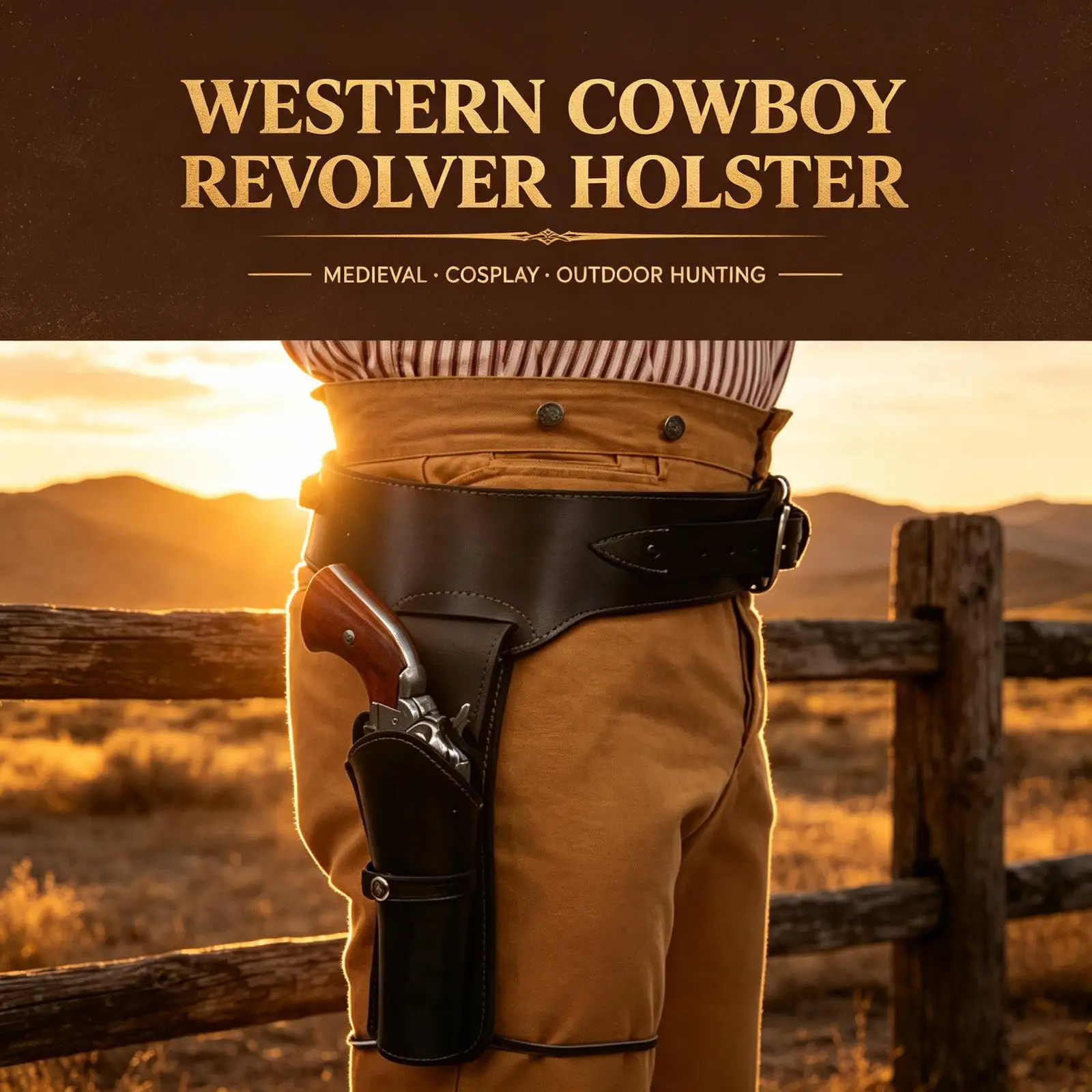 Medieval Western Cowboy Revolver Holster PU Leather Adjustable Gun Belt for Cosplay Halloween Costume