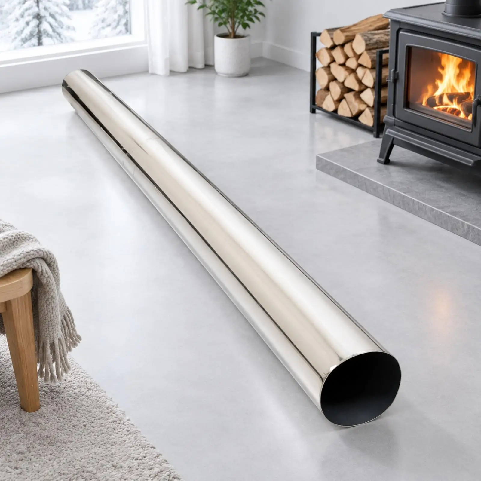 Straight Stainless Steel Flue Pipe 102mm Chimney Tube for Fireplace Smoke Ventilation Duct