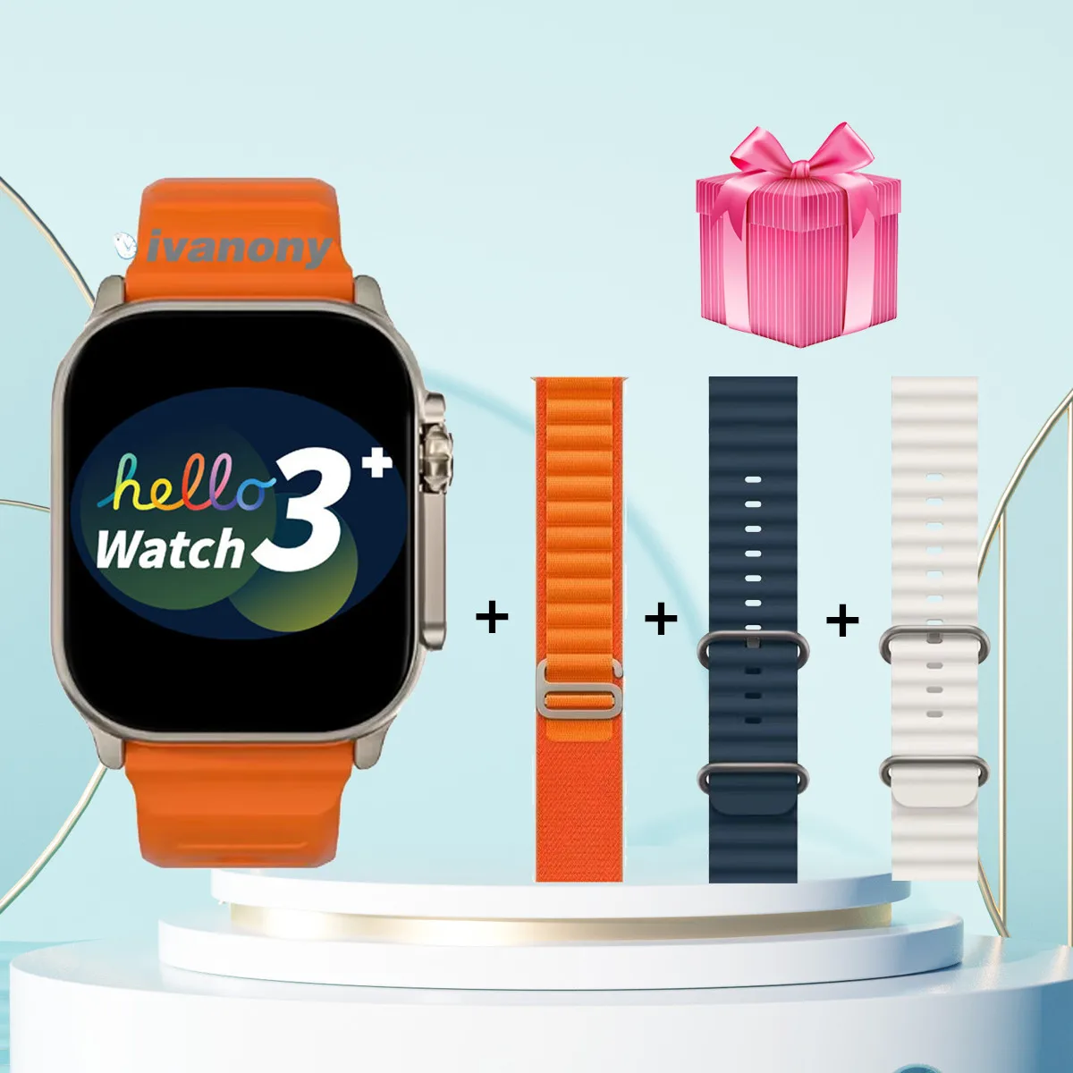 Ivanony ساعة ذكية Hello 3 Plus 2.04 بوصة شاشة Amoled مدمجة في ألبوم الصور بلوتوث مكالمة صوت مساعد 49 مللي متر Smartwatch الرجال