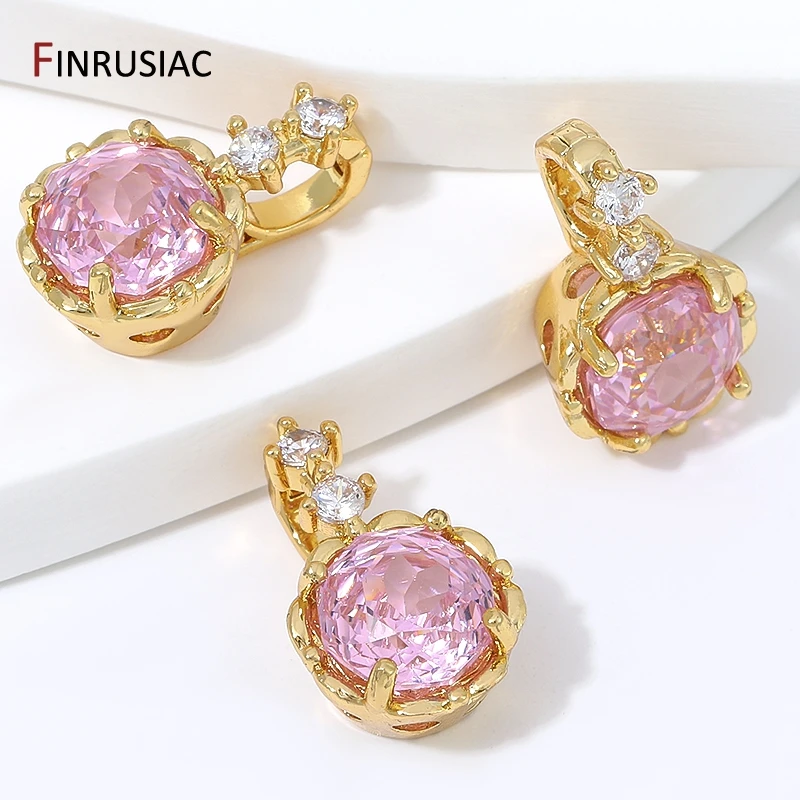 18K Gold Plated Brass Birthstone Round CZ Charms for Women Colorful Crystal Drop Pendants DIY Necklace Bracelet Making Findings