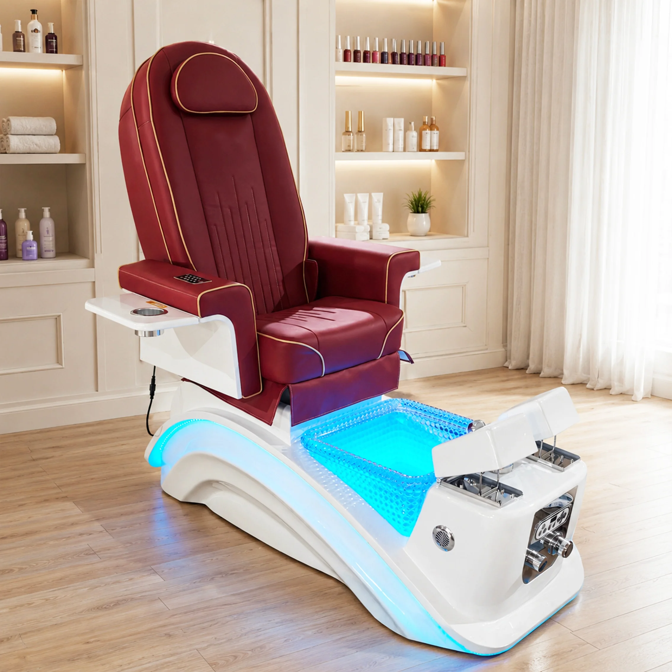 2026 Beauty Salon Spa Chair Electric Recliner Massage Nail Chair, LED Foot Bath Tub Manicure Pedicure Equipment for Spa Center
