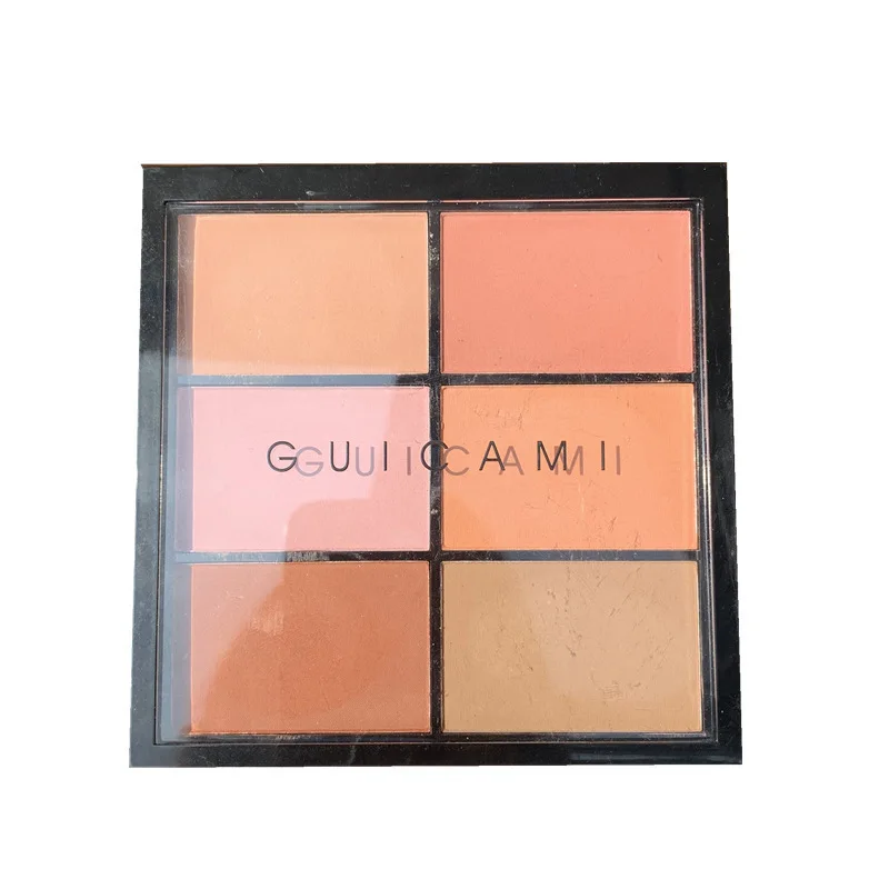GUICAMI 6-Color Blush Plate Contouring Powder Set Carrot Apricot Orange Nude Natural Sun Red Makeup Palette for Enhanced Cheek C