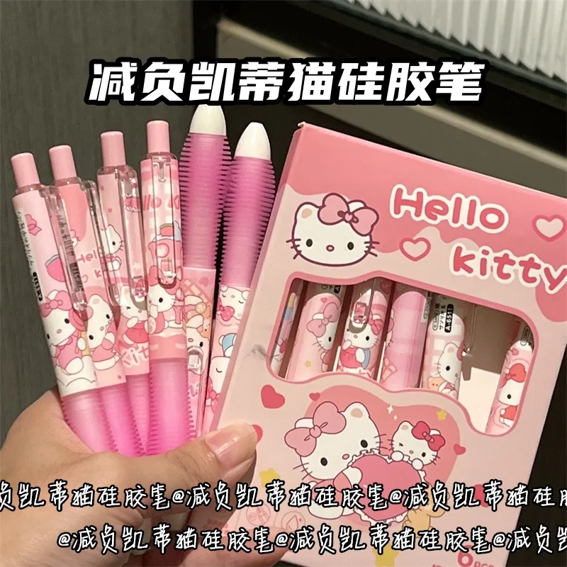 6PCS/Set Cartoon Hello Kitty Gel Pen ST Tip Quick Drying Neutral Pen Soft Grip Press 0.5mm Ballpoint Pen Smooth Writing Supplies view 3