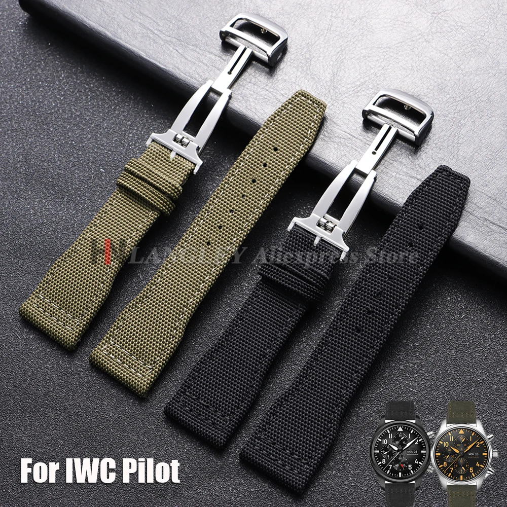 Nylon Canvas Watchband For IWC PILOT Portugal Fabric 20mm 21mm 22mm Leather Watch Strap for Jaeger LeCoultre Cowhide Wristbands